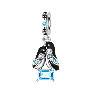 Colgante de pingüino de plata con piedra azul y cristales para pulsera invernal