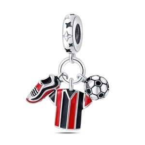 Detailed soccer charm set with football jersey and boot in silver finish