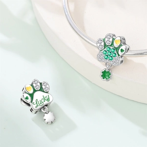 Silberner Baum des Lebens Anhänger mit grünem Kleeblatt und Zirkonia für Armband