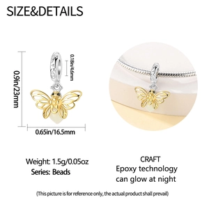 Glow-in-the-dark firefly pendant in copper plated 925 silver with dual-tone bee design