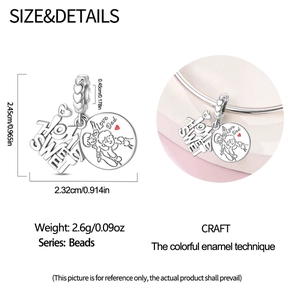 Detail of Home Sweet Home and Love Dad pendant charm with dimensions and enamel finish