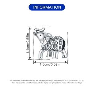 Silver elephant charm bead with hollow patterns and dimensions 1.4cm by 1.5cm