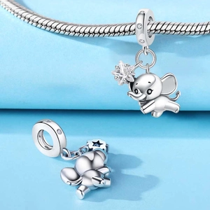 Pendentif éléphant en argent avec étoile en zircon sur bracelet à maille