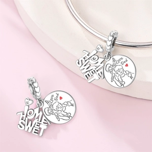 Silver family charm set with I Love Dad and Home Sweet Home designs for DIY bracelets