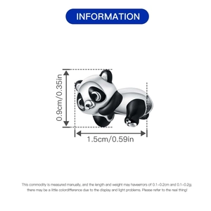 Detailed view of silver panda charm with black enamel and dimensions 0.9cm by 1.5cm