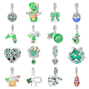 Grüner Lebensbaum Kleeblatt Anhänger Perle 925 Sterlingsilber Emaille Bär Reisebox DIY Schmuck Zubehör Für Armband