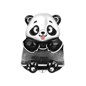Detail of cute panda charm with black and white enamel finish for DIY bracelets