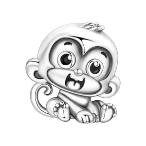 Detailed view of monkey charm bead in silver finish for DIY charm bracelets