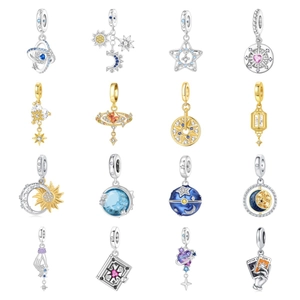 Celestial Tarot Card Star Moon Sun Planet Charm Pendant Silver Plated Rhinestone Enamel DIY Jewelry Accessory For Women