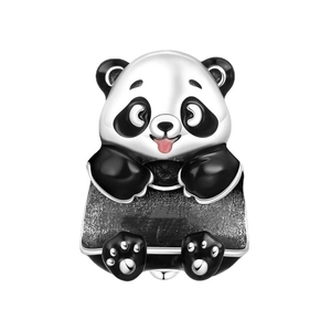 Cute panda animal charm in silver and black enamel for DIY jewelry bracelets