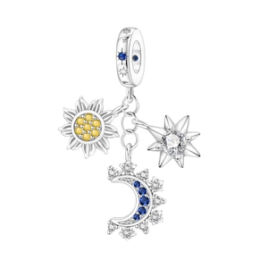 Celestial charm with sun moon and star pendants in silver-plated copper with zircons