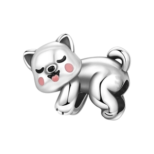 Charm a forma di cucciolo in argento lucido con smalto rosa per bracciali fai da te