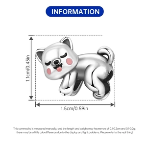 Guida alle dimensioni del charm cane in argento, misura 1,5 cm per 1,1 cm