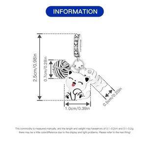 Gráfico de medidas del conjunto de dijes de gato en plata con esmalte y circonitas