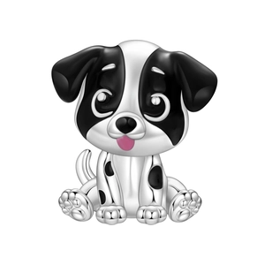 Macro di charm cane dalmata in argento con macchie in smalto per gioielli fai-da-te