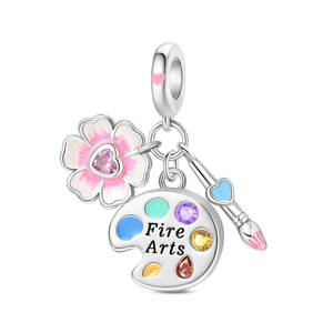 Detailed charm with enamel flower, painter palette and brush for bracelets
