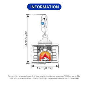 Détails du charm cheminée arbre de vie argenté avec flammes orange et zircon bleu