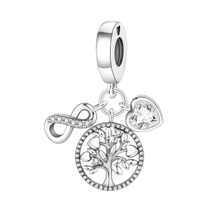 Détails du pendentif arbre de vie en argent avec symbole infini et cristal de cœur