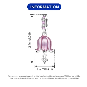 Detailed dimensions of a pink lily of the valley enamel flower pendant with zircon inlays