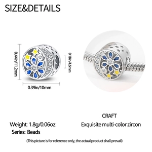 Makro-Detailansicht der 925 Silber Stern-Mond-Perle mit farbigen Zirkonia-Maßen