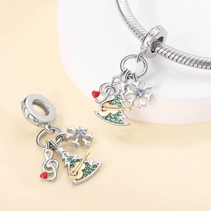 Detail von 925 Silber Weihnachtsanhängern mit Schneemann, Note und Schneeflocke