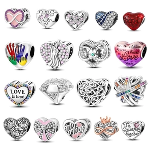 S925 Sterling Silver Heart Charms Beads For DIY Bracelet Necklace Colorful Zircon Enamel Infinity Symbol Pendant Women Jewelry Making