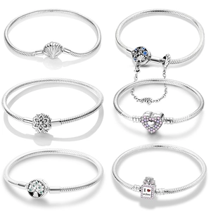Silver Plated Copper Snake Chain Charm Bracelet Rhinestone Shell Tree Of Life Snowflake Perfume Bottle Heart Jewelry For Women