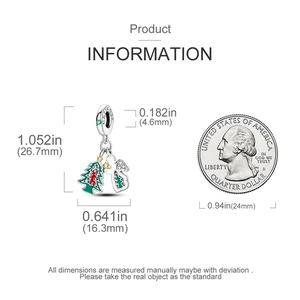 Dimensiones del dije de árbol de Navidad y ángel con moneda de referencia
