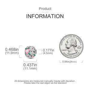Detailed size chart for the copper silver-plated flower charm with precise dimensions
