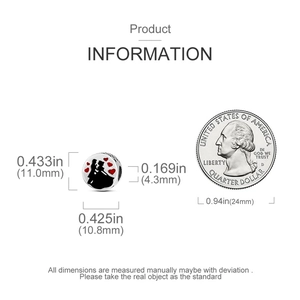 Detailed size measurement of a heart charm showing dimensions and coin scale comparison