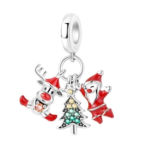 Set de abalorios navideños con Papá Noel, árbol colorido y reno en plata y esmalte