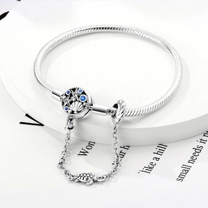 Sterling silver ocean snake chain bracelet with starfish shell clasp and turtle safety chain