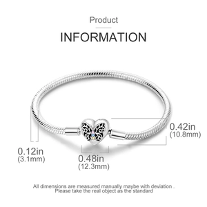Tabella taglie dettagliata per bracciale snake con chiusura a farfalla a cuore e gemme