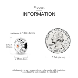 Abalorio de margarita de plata con gema naranja y dimensiones detalladas de 11mm por 8,6mm