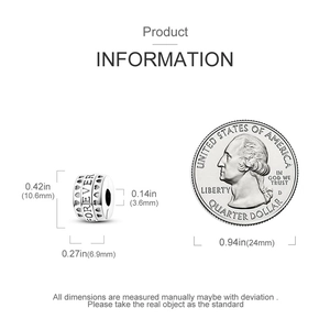 Detailed view of silver heart charm with Forever engraving and size measurements