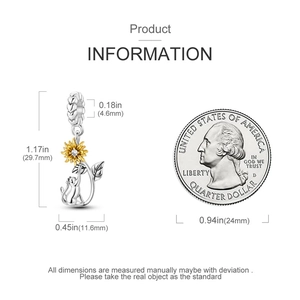 Tabla de tallas de colgante de gato y girasol con moneda para escala real