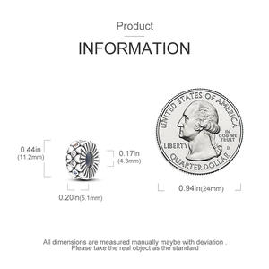 Detailed sizing of S925 silver heart charm with colorful zircon stones next to a coin
