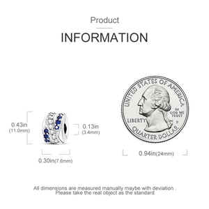 Detaillierte Größentabelle für 11x7,6 mm Silberperle mit blauem Zirkonia und Münze