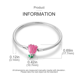 Dimensioni dettagliate del bracciale argento a serpente con ciondolo tulipano rosa