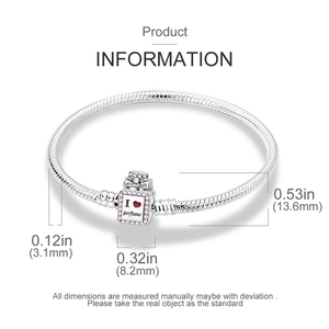 Detail of silver snake chain bracelet with pink zircon perfume bottle pendant dimensions