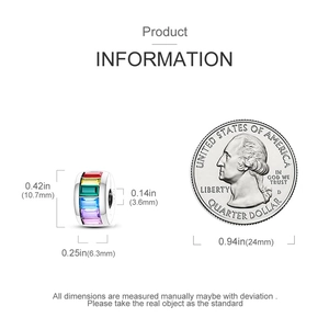 Regenbogen-Charm-Perle Maße 10,7mm Höhe mit Versilberung und bunten Steinen