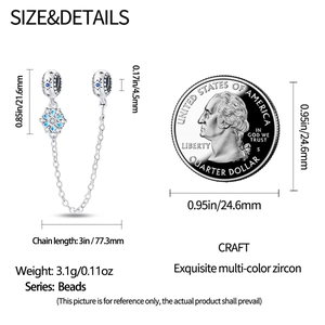 Silberne Sicherheitskette mit Schneeflocken-Anhänger und blauen Zirkonia für Armbänder