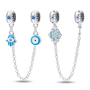 Leuchtende Hamsa-Hand Böser Blick Schneeflocke Sicherheitskette Für Charm-Armband Versilbertes Emaille Schmuckzubehör