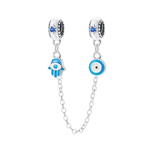 Sicherheitskette aus Silber mit Hamsa-Hand und blauem Auge für Bettelarmbänder