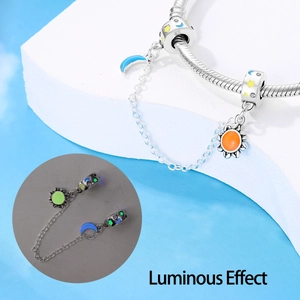 Cadena de seguridad luminosa de sol y luna en plata S925 para pulseras snake