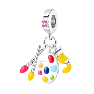 Ciondolo artistico in argento con tavolozza di colori e pennelli in smalto