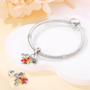 Bracelet plaqué argent 925 avec pendentif cœur arbre de vie coloré et charm Family chic