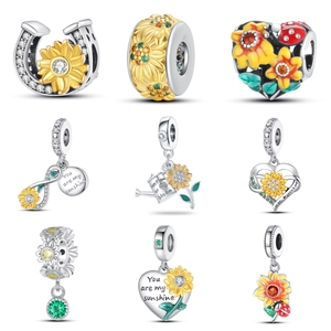 Sunflower Charm Silver Plated Bead For Bracelet Making Heart Horseshoe Ladybug Infinity Zirconia Enamel DIY Jewelry Findings Flower Pendant
