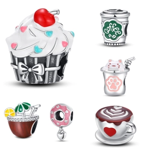 Versilberte Afternoon Tea Kaffeetasse Kuchen Donut Charms Für DIY Armband Halskette Herstellung Emaille Strass Perlen