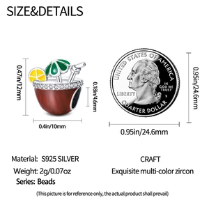Silberner Kokosnuss-Drink Bead mit Zirkonia und Strohhalm für DIY-Schmuckdesign